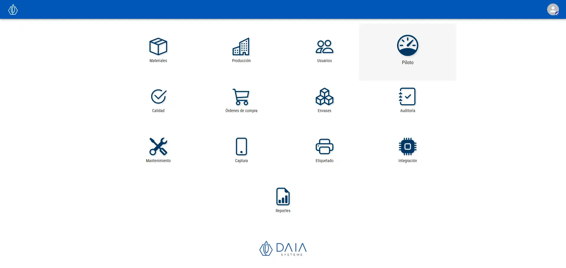 Daia ERP - Pantalla de inicio